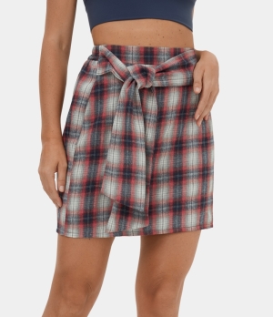 Halara High Waisted Lace Up Plaid Mini Casual Women's Skirts Red Plaid | 632814-PKN