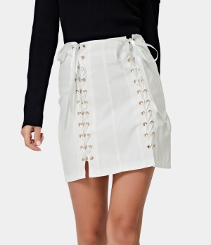 Halara High Waisted Lace Up Plain Mini Women's Skirts White | 672853-SGW