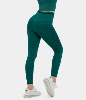 Halara High Waisted Leopard Print Full Length Women's Leggings Viridian | 528109-QDR