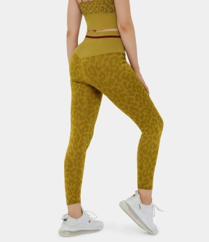 Halara High Waisted Leopard Print Full Length Women's Leggings Golden Granola | 823067-HSK