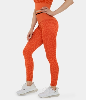 Halara High Waisted Leopard Print Full Length Women's Leggings Orange | 903147-CUE