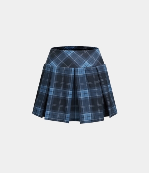 Halara High Waisted Plaid 2-in-1 Side Pocket Pleated Tennis Women's Skirts Dark Blue Plaid | 680321-NRP