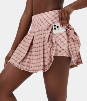 Halara High Waisted Plaid 2-in-1 Side Pocket Pleated Tennis Women's Skirts Blossom Plaid | MBTIXER-62