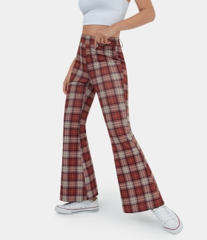 Halara High Waisted Plaid Flare Casual Women's Pants Brick Red Plaid | 426538-ZVD