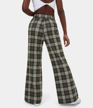 Halara High Waisted Plaid Wide Leg Casual Women's Pants Dark Green Plaid | 530987-CRP