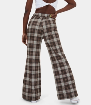 Halara High Waisted Plaid Wide Leg Casual Women's Pants Brown Plaid | 590367-NPG