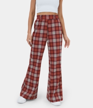 Halara High Waisted Plaid Wide Leg Casual Women's Pants Brick Red Plaid | 815360-GSA