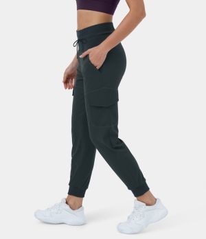 Halara High Waisted Ribbed Drawstring Side Pocket Cargo Casual Women's Jogger Dark Grey | 412350-VQO