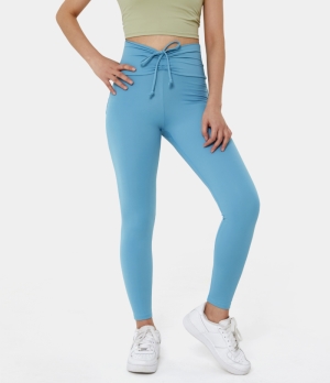 Halara High Waisted Ruched Drawstring Back Pocket Full Length Women's Leggings Maya Blue | 974538-ZXC