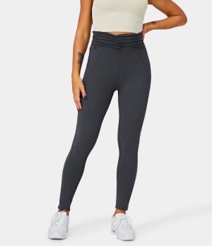 Halara High Waisted Ruched Plain Full Length Women's Leggings Deep Navy | 504178-DEV