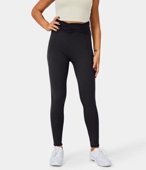Halara High Waisted Ruched Plain Full Length Women's Leggings Midnight Adventure - Black | 842971-LAH
