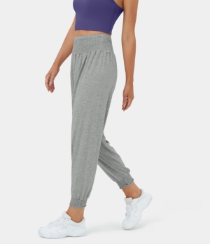 Halara High Waisted Shirred Yoga Women's Jogger Porcelain White | 028793-SBK