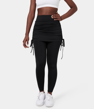 Halara High Waisted Side Drawstring Ruched 2-in-1 Women's Leggings Black | 869271-FJS