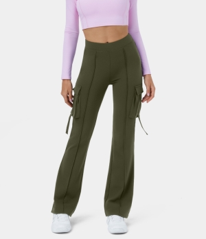 Halara High Waisted Side Flap Pocket Cargo Flare Casual Women's Leggings Ivy Green | 417086-FRI