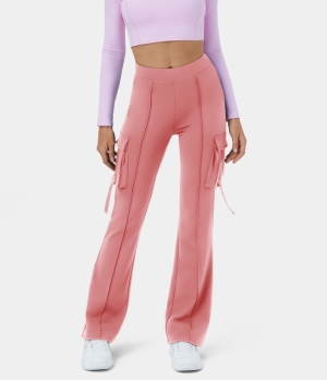 Halara High Waisted Side Flap Pocket Cargo Flare Casual Women's Leggings Pink Icing | 436719-IHA