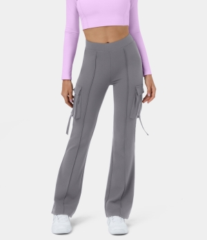 Halara High Waisted Side Flap Pocket Cargo Flare Casual Women's Leggings Wet Weather | 498075-KZM