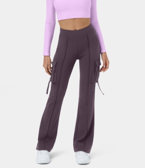 Halara High Waisted Side Flap Pocket Cargo Flare Casual Women's Leggings Plum Perfect | 597162-FJP