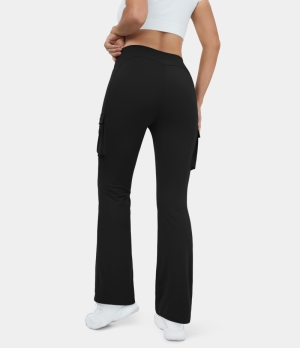 Halara High Waisted Side Flap Pocket Cargo Flare Casual Women's Leggings Black | 597213-SNM