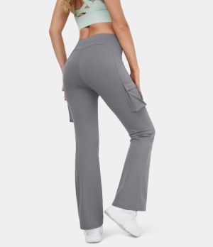 Halara High Waisted Side Flap Pocket Cargo Flare Casual Women's Leggings Wet Weather | 635190-ALH