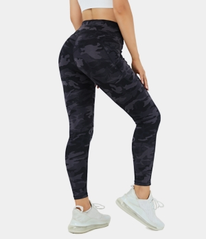 Halara High Waisted Side Pocket 7/8 Women's Leggings Black Camo | 610732-GHP