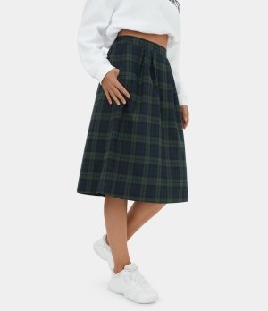 Halara High Waisted Side Pocket A Line Plaid Midi Casual Women's Skirts Blue Green Plaid | 647902-RUF