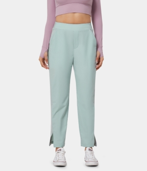 Halara High Waisted Side Pocket Color Block Split Hem Women's Pants Seafoam | 283619-PLT