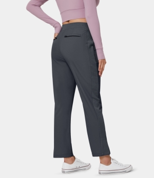 Halara High Waisted Side Pocket Color Block Split Hem Women's Pants Midnight Blue | 571482-DWV