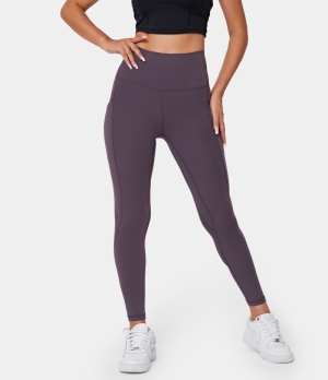 Halara High Waisted Side Pocket Plain 7/8 Women's Leggings Dark Plum | 968412-RKM