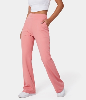 Halara High Waisted Side Pocket Plain Flare Women's Leggings Candy Pink | 047185-ROF