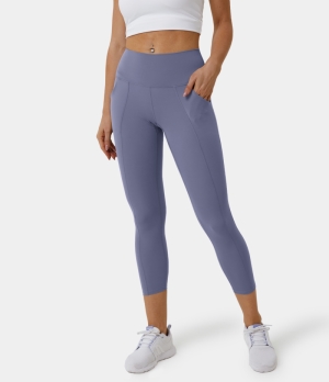 Halara High Waisted Side Pocket Plain Patchwork 7/8 Women's Leggings Maya Blue | 217683-GDB