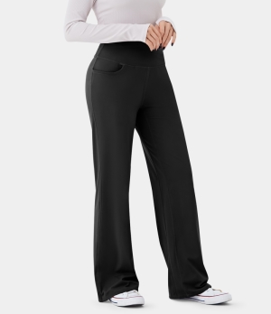 Halara High Waisted Side Pocket Plain Wide Leg Women's Jogger Black | 489135-XBN