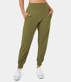 Halara High Waisted Side Pocket Plain Yoga Women's Pants Deep Sage | 653248-RAG