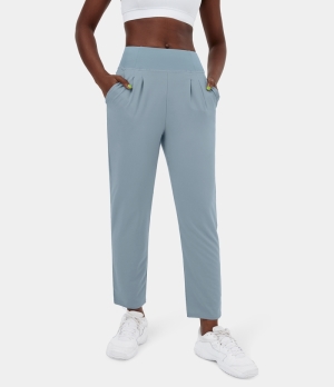 Halara High Waisted Side Pocket Plicated Casual Women's Pants Dusty Blue | 693428-FJK