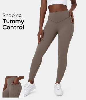Halara High Waisted Side Pocket Shaping Training 7/8 Women's Leggings Deep Taupe | 026915-AWI