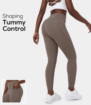 Halara High Waisted Side Pocket Shaping Training 7/8 Women's Leggings Deep Taupe | 154867-QZI