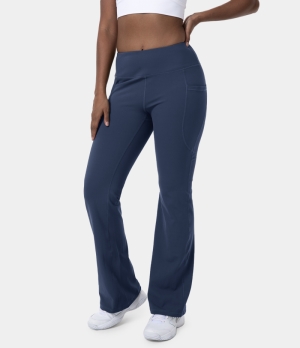 Halara High Waisted Side Pocket Slight Flare Women's Leggings Deep Blue | 036741-ZLT