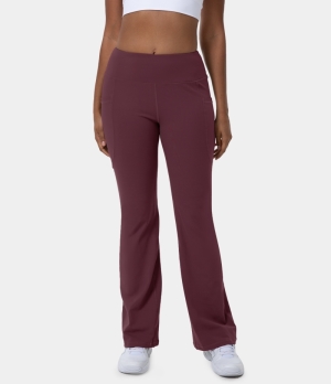Halara High Waisted Side Pocket Slight Flare Women's Leggings Red Violet | 148376-ELO
