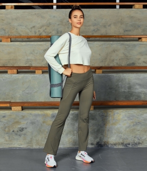 Halara High Waisted Side Pocket Slight Flare Women's Leggings Moss Green | 240965-ZYF