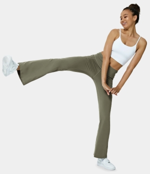 Halara High Waisted Side Pocket Slight Flare Women's Leggings Moss Green | 250469-BXR