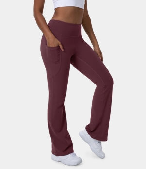 Halara High Waisted Side Pocket Slight Flare Women's Leggings Red Violet | 689725-XTB