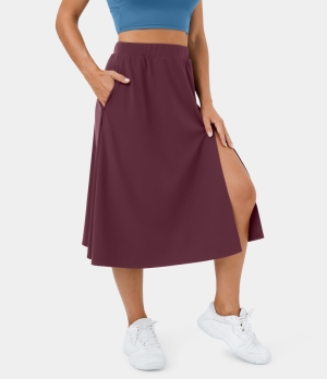 Halara High Waisted Side Pocket Split Midi Casual Women's Skirts New Maroon | 327584-PHI