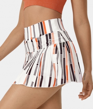 Halara High Waisted Side Pocket Striped Pleated Women's Skirts White | 154938-MTJ