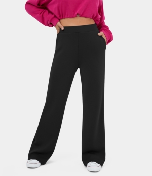 Halara High Waisted Side Pocket Wide Leg Casual Women's Pants Black | 752648-YDJ