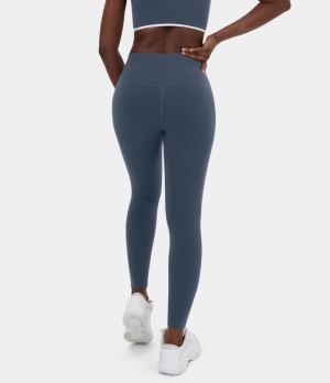 Halara High Waisted Side Waistband Pocket Fleece Casual Women's Leggings Nightshadow Blue | 201765-MTE