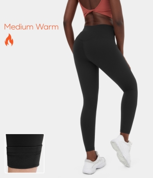 Halara High Waisted Side Waistband Pocket Fleece Casual Women's Leggings Black | 306597-BPL