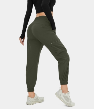 Halara High Waisted Side Zip Pocket Casual Cargo Women's Jogger Kombu Green | 572106-YVZ