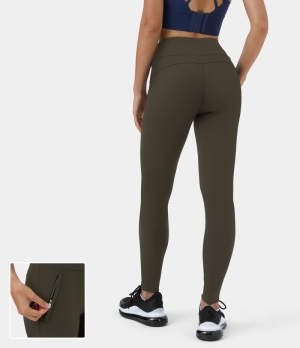 Halara High Waisted Side Zip Pocket Commute Women's Leggings Forest Night | 135708-WDK