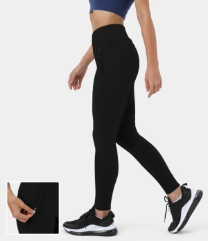 Halara High Waisted Side Zip Pocket Commute Women's Leggings Black | 208473-LNS