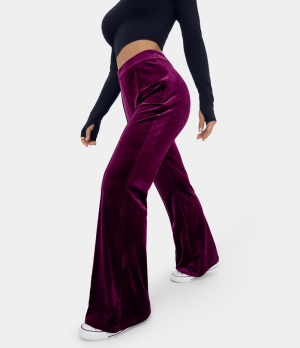 Halara High Waisted Side Zipper Flare Velvet Casual Women's Pants Red Violet | 451268-FQA