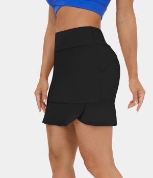 Halara High Waisted Split Hem 2-in-1 Side Pocket Mini Golf-Golf Tee Pocket Women's Skirts Black | 834026-RGV